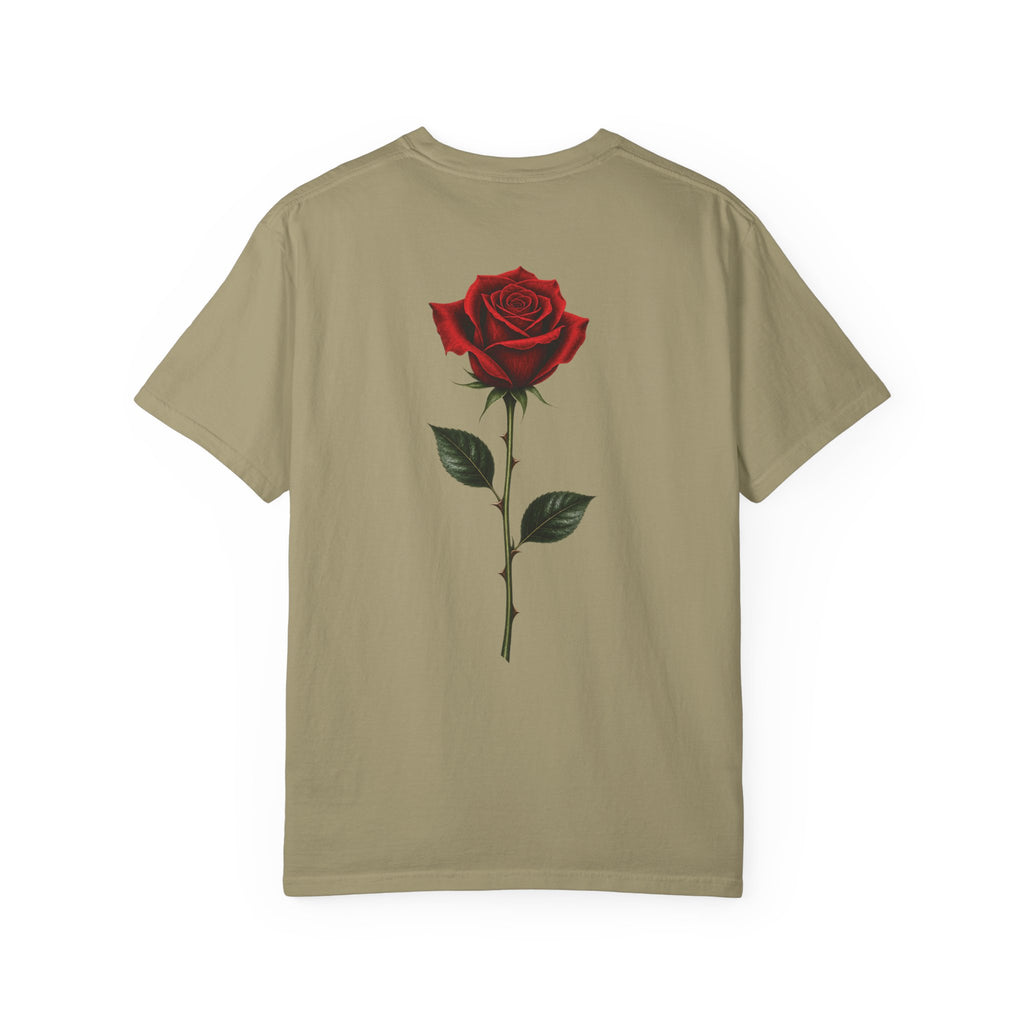 Solene Rose Graphic T‑Shirt — Skull & Red Rose Gothic Tee blk font