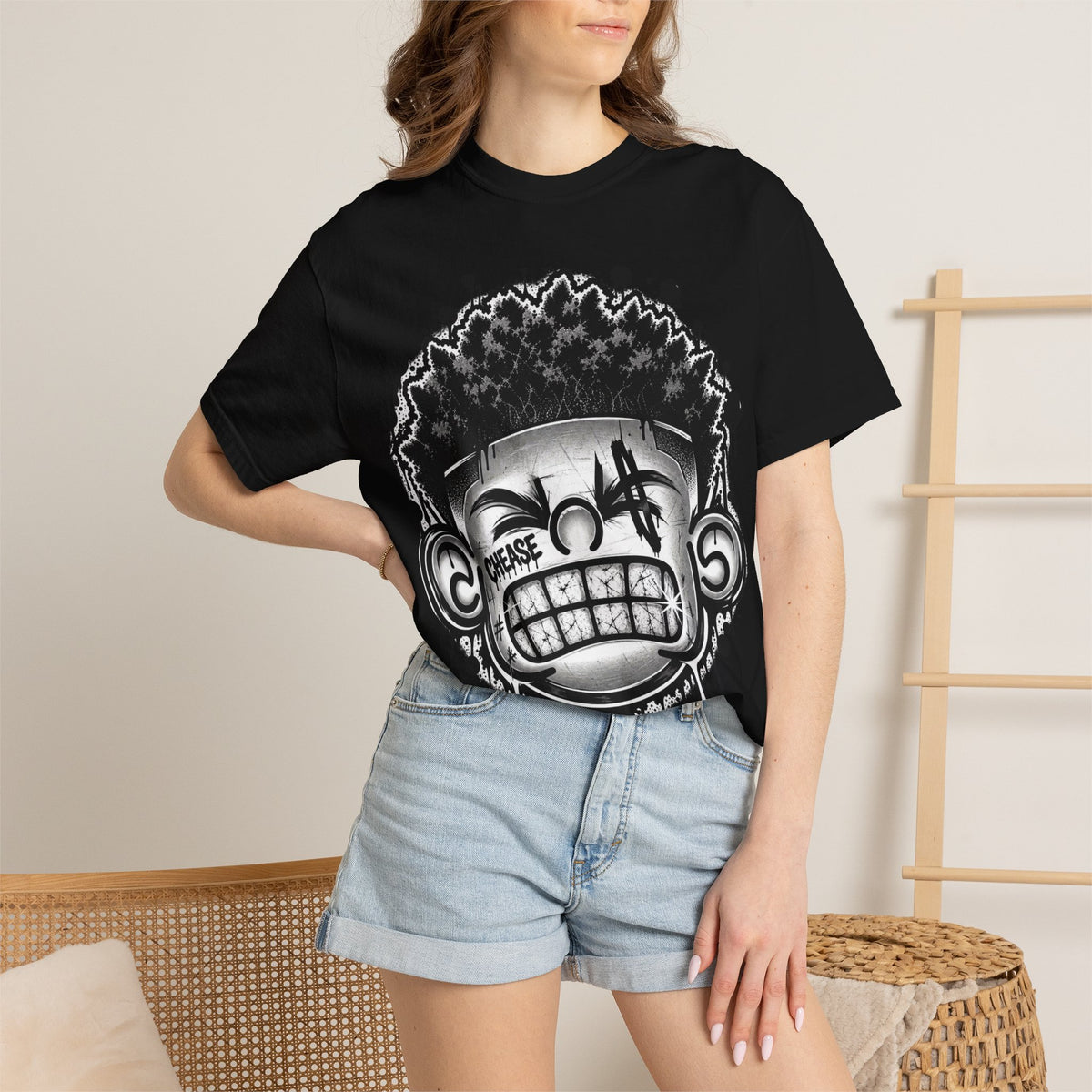 Graffiti Grin T-Shirt — Urban Street Art Tee with 'CHEESE' Graphic