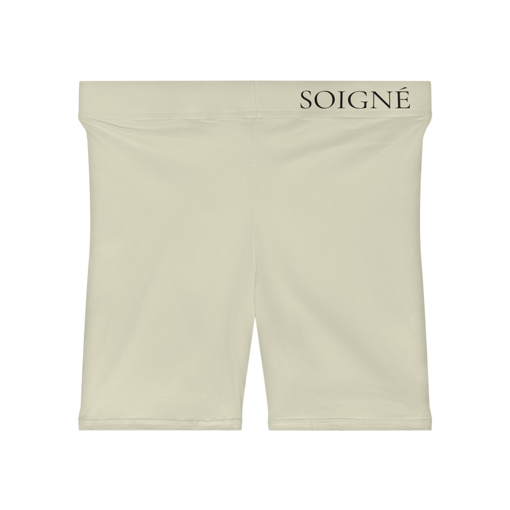 Soigné Women's Biker Shorts — Neutral Cream High-Waist Activewear