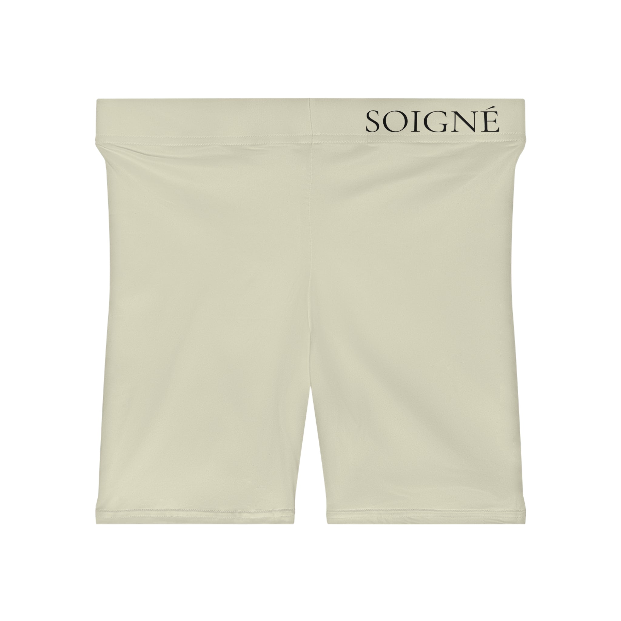 Soigné Women's Biker Shorts — Neutral Cream High-Waist Activewear