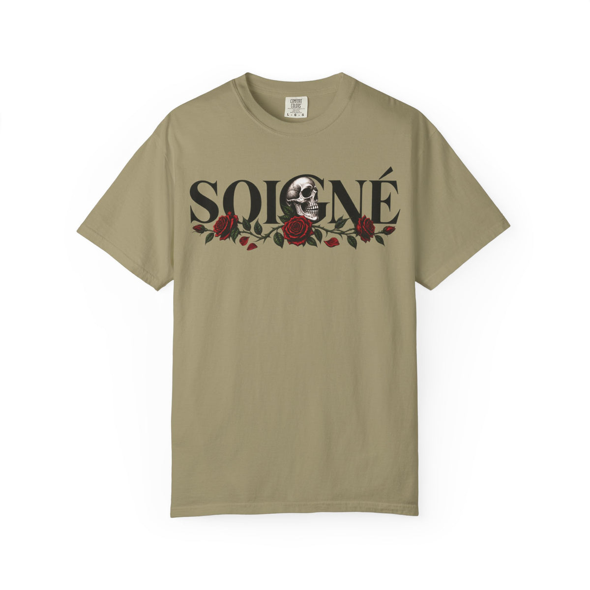 Solene Rose Graphic T‑Shirt — Skull & Red Rose Gothic Tee blk font