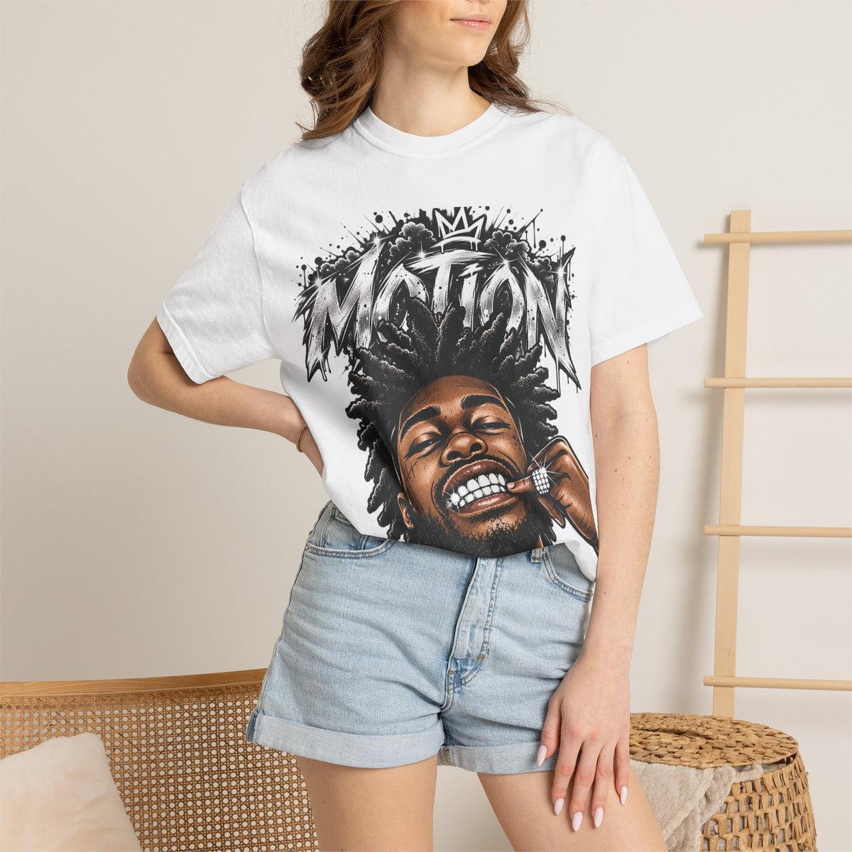 Graffiti Crown Portrait T-Shirt — 'MOTION' Hip-Hop Streetwear Graphic Tee