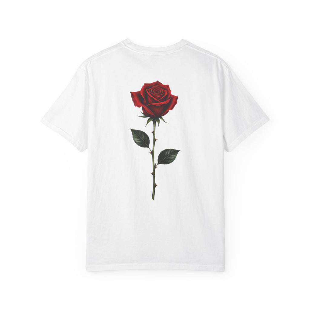 Solene Rose Graphic T‑Shirt — Skull & Red Rose Gothic Tee blk font