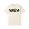 Solene Rose Graphic T‑Shirt — Skull & Red Rose Gothic Tee blk font