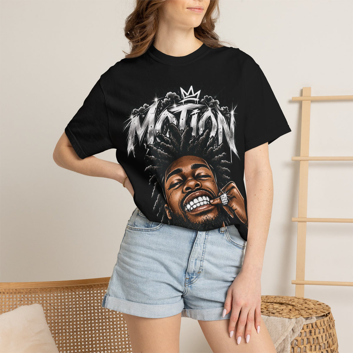 Graffiti Crown Portrait T-Shirt — 'MOTION' Hip-Hop Streetwear Graphic Tee