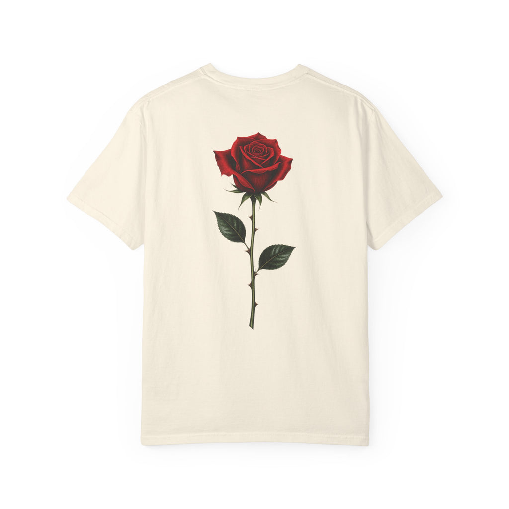 Solene Rose Graphic T‑Shirt — Skull & Red Rose Gothic Tee blk font