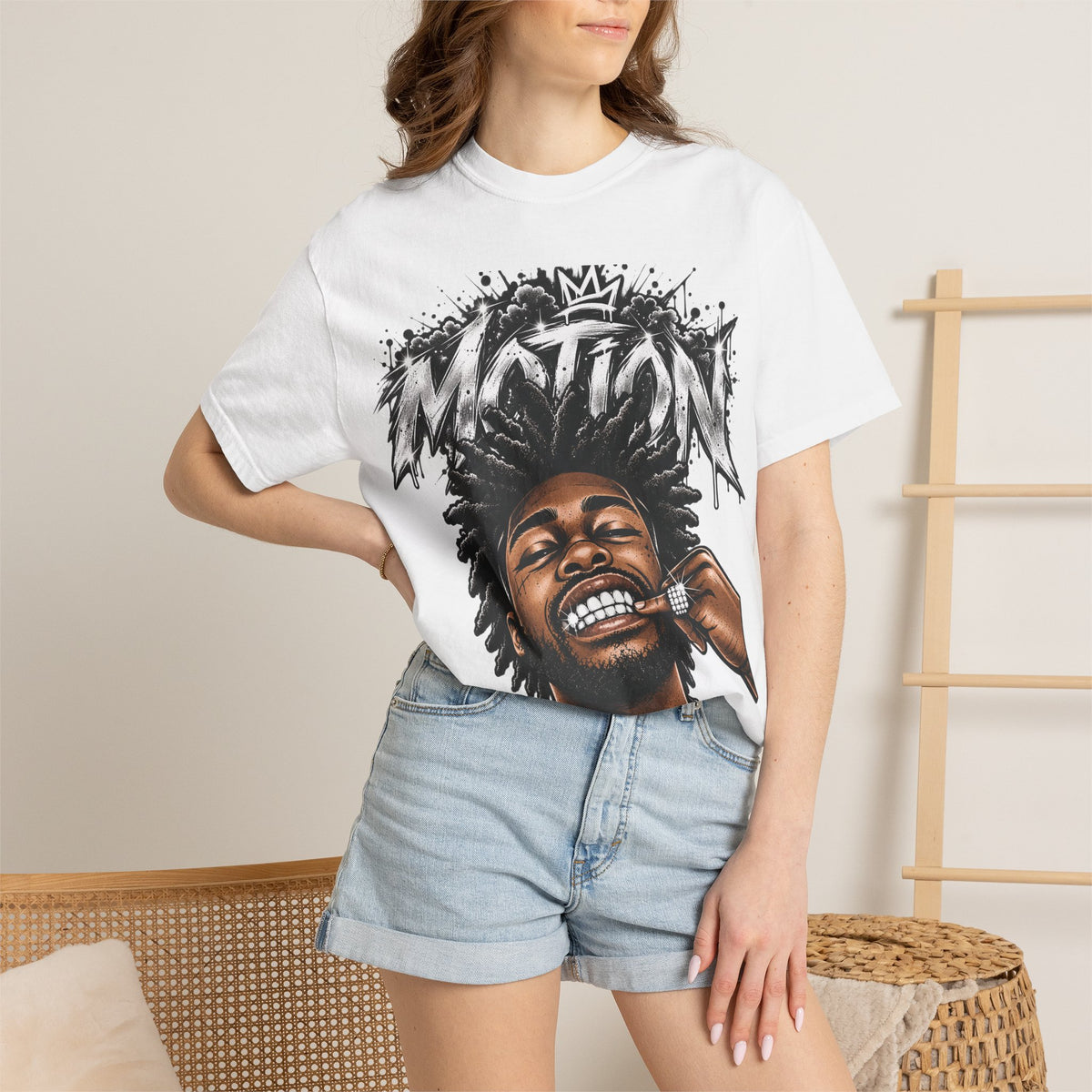 Graffiti Crown Portrait T-Shirt — 'MOTION' Hip-Hop Streetwear Graphic Tee