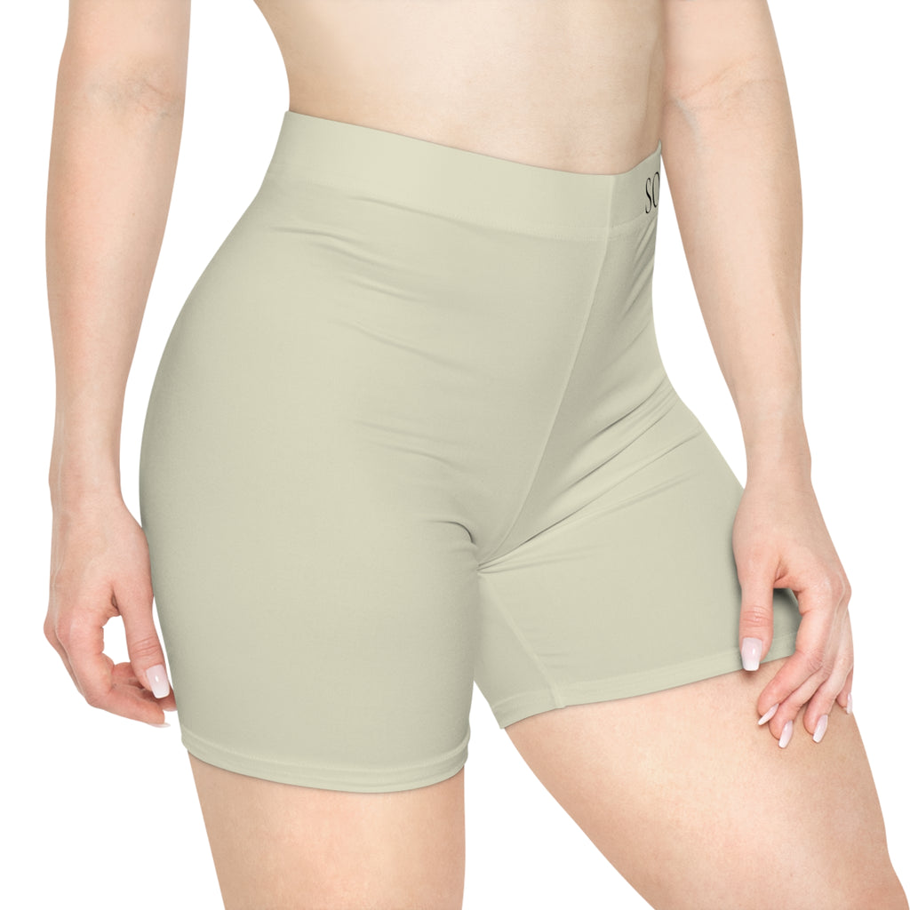 Soigné Women's Biker Shorts — Neutral Cream High-Waist Activewear